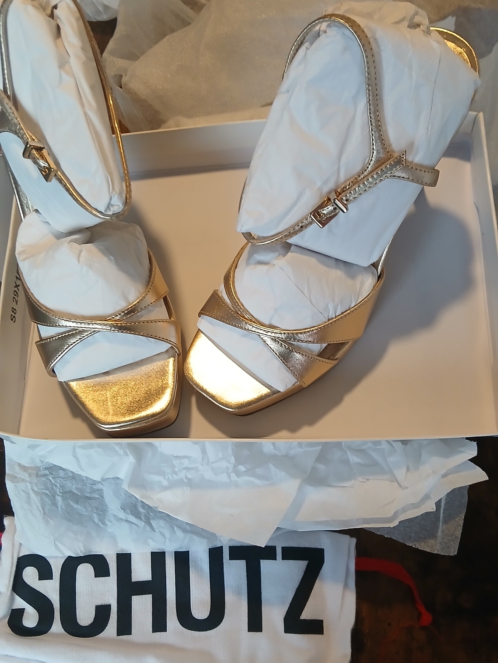SCHUTZ Metallic Gold Strappy High Heel Sandals